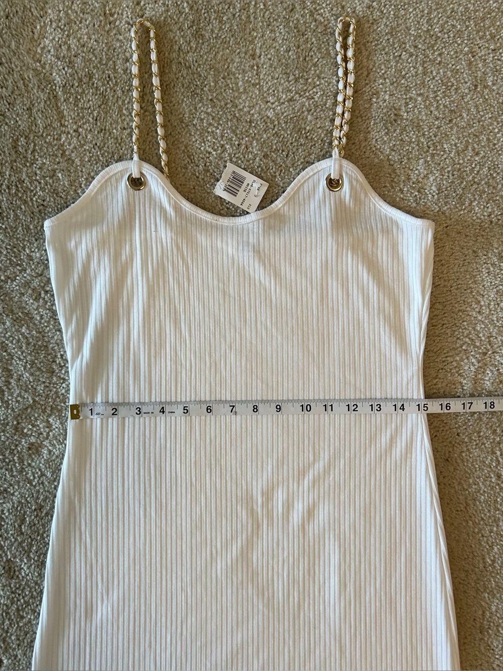 White Ribbed Chain-Strap Camisole Dress - Picture 7 of 7